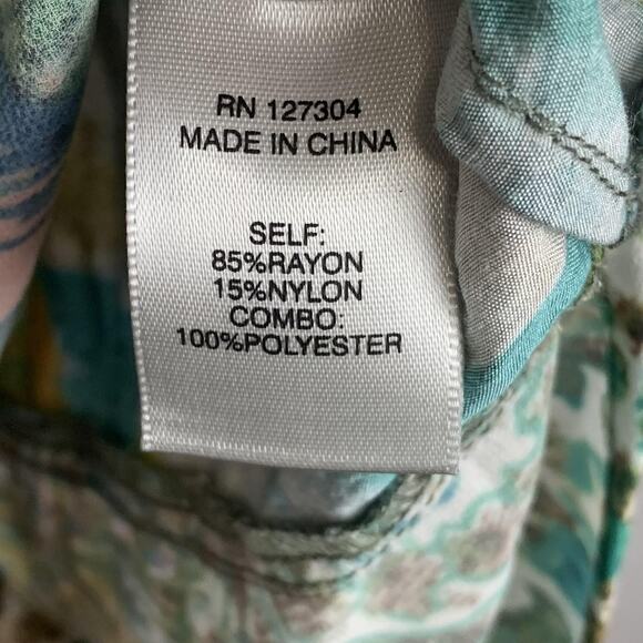 John Mark Shirt Womens Medium Multi Geometric Floral Patchwork Button Up Boho - Picture 7 of 8